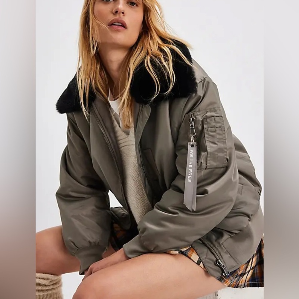 Free People Jacket with Black Faux Fur Collar